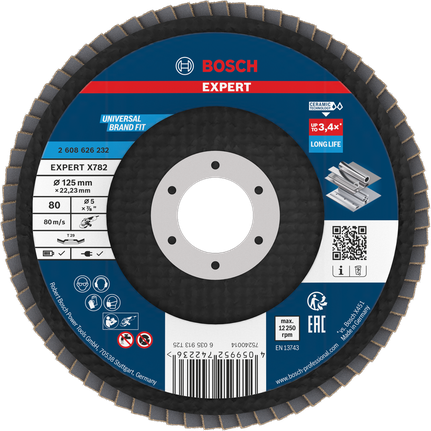 Lamelový kotouč Bosch EXPERT X782, zkosený, 125 mm, zrnitost 80.